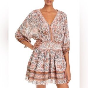 Poupette St. Barth Ariel Print Mini Dress, Size M, Color Floral Cream/Blush/Blue